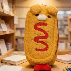 Estuche para bolígrafos de felpa con diseño de perro, suave portátil