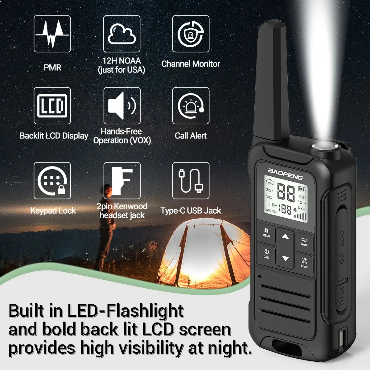Walkie talkie PMR Baofeng F22 mini recargable USB-C portátil - imagen 3