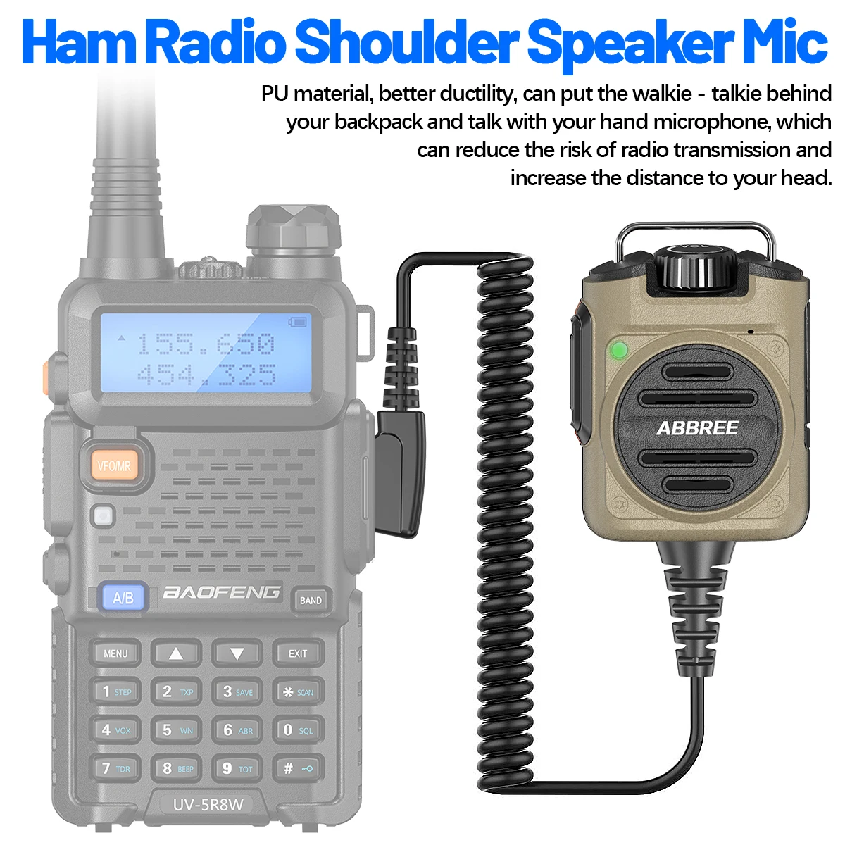 Micrófono altavoz ABBREE AR-158 recargable para walkie Baofeng UV-5R - imagen 5