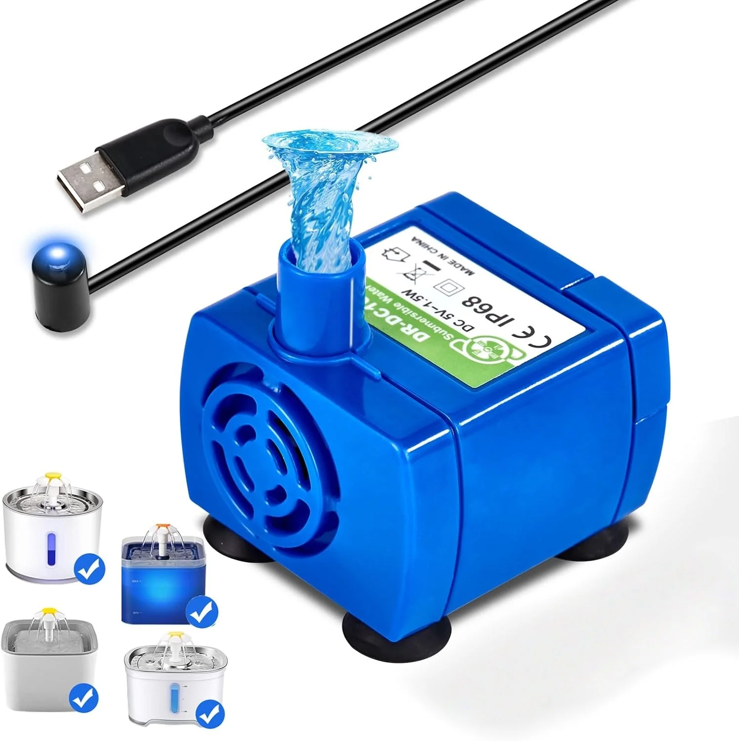 Bomba de agua W5ater bebedero mascotas LED azul USB