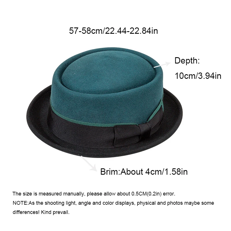 Sombrero fedora de lana con copa plana, ala curvada y lazo
