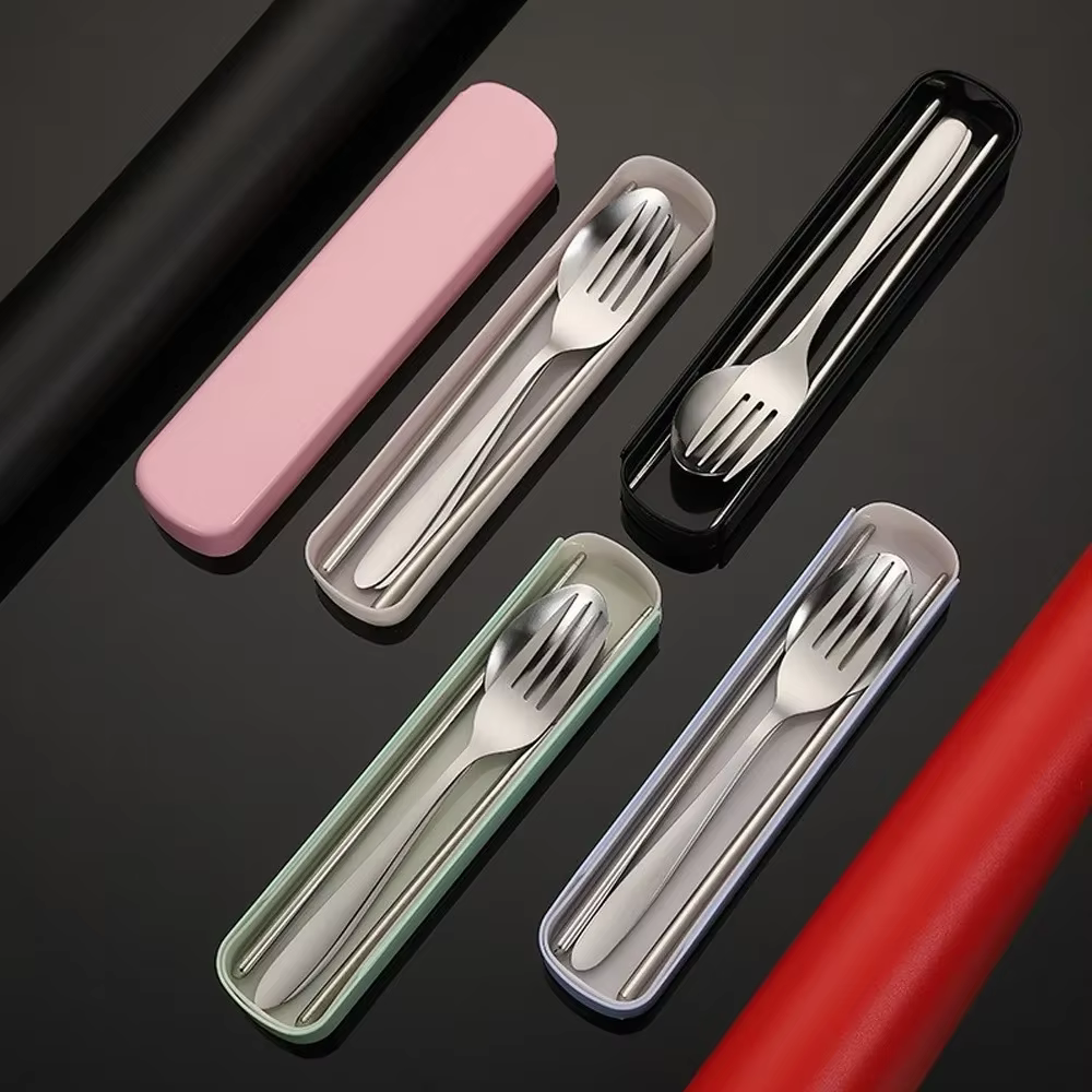 Cubiertos portátiles acero inoxidable – Set camping con palillos - imagen 4