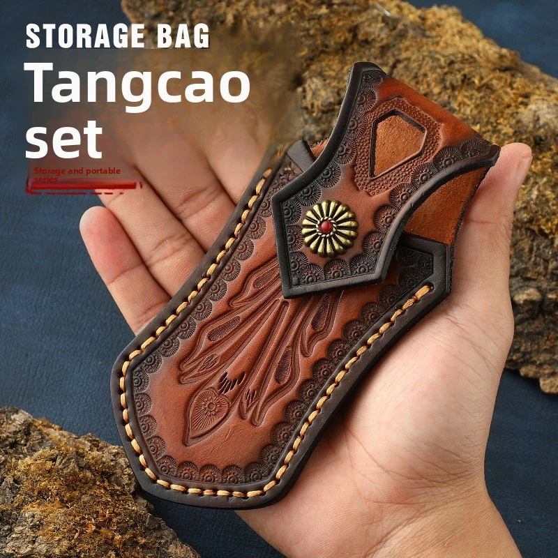 Funda táctica cuchillo plegable cuero curtido vegetal – bolsa cinturón - imagen 5