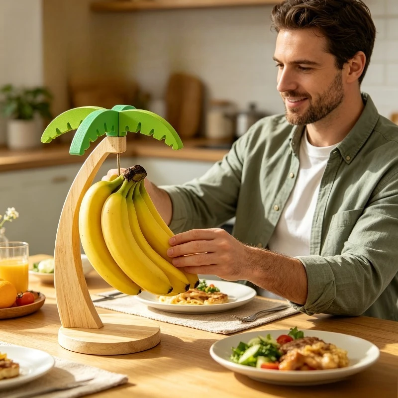 Soporte vertical de madera para frutas con hojas decorativas - imagen 3