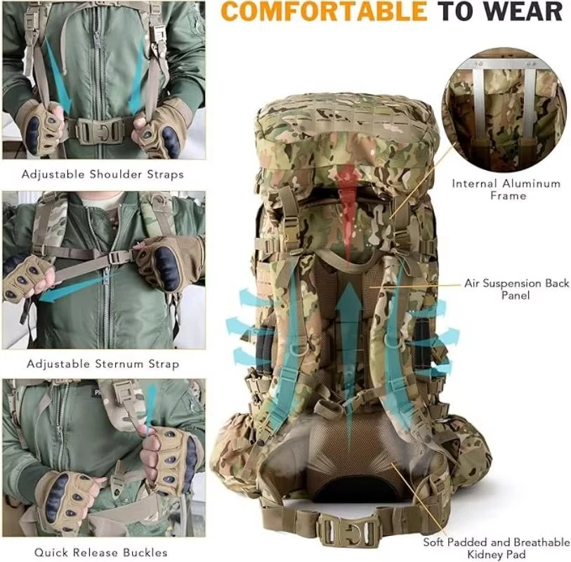 Mochila táctica impermeable con compartimento radio e hidratación