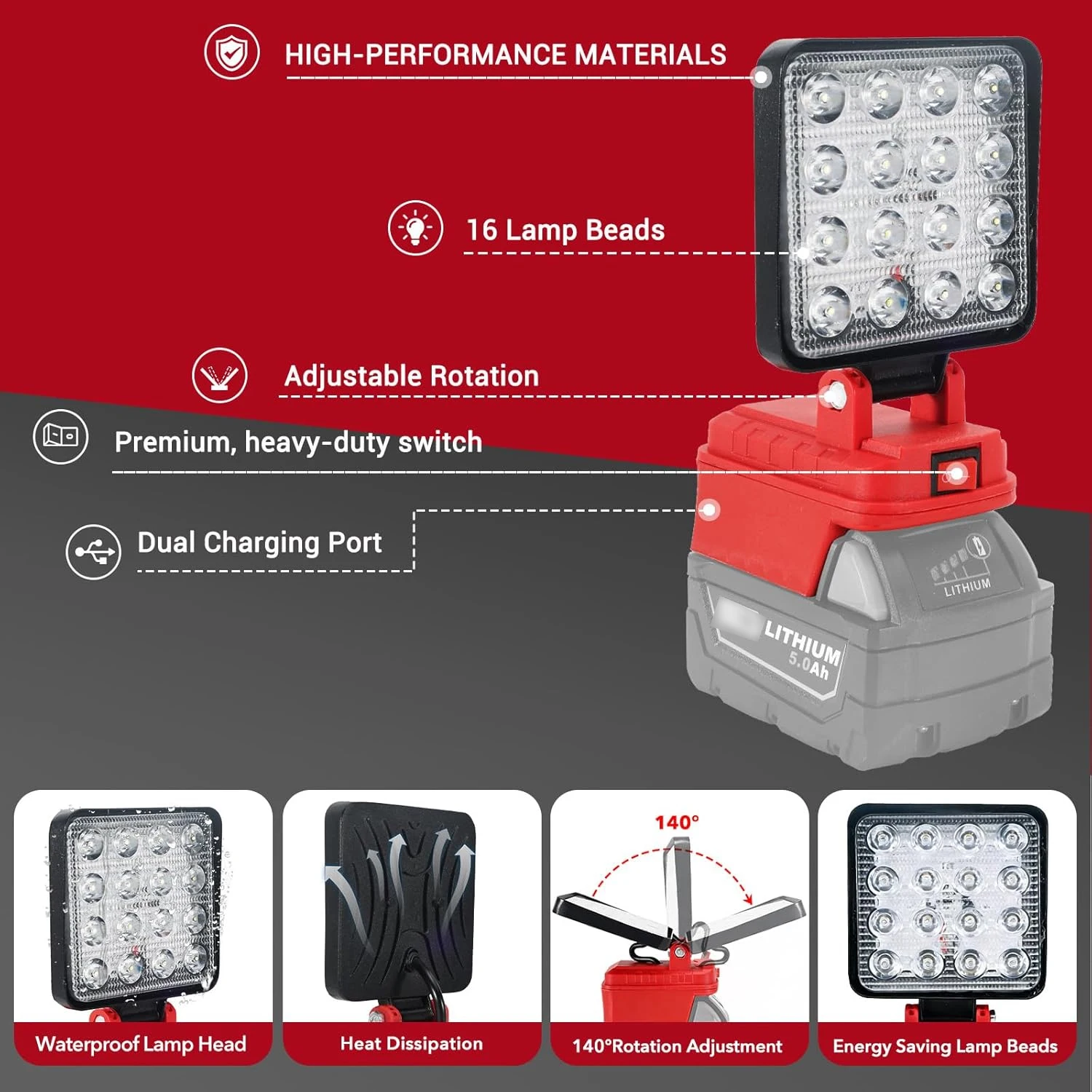 Lámpara de trabajo LED inalámbrica Milwaukee M18 con USB y emergencia
