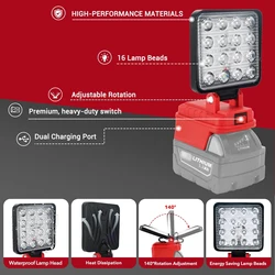Lámpara de trabajo LED inalámbrica Milwaukee M18 con USB y emergencia