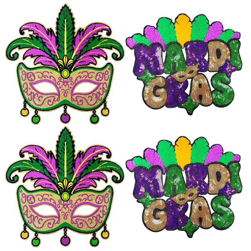 Parche bordado de estilo Mardi Gras con base de planchado