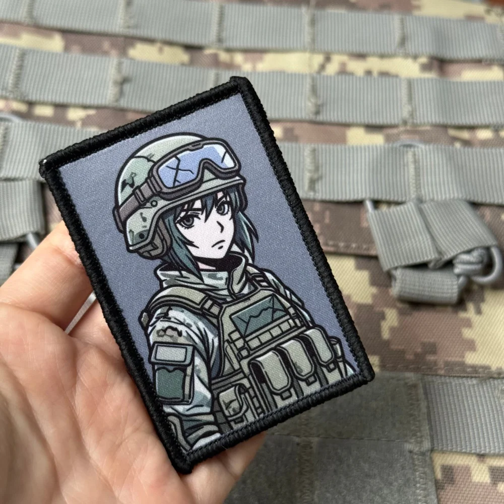 Parche velcro táctico anime morale – Insignia chica soldado camuflaje - imagen 4