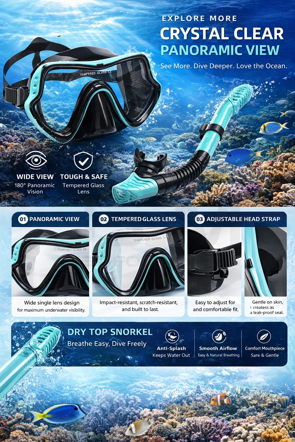 JSJM Set de snorkel adulto con máscara y tubo respirador - imagen 5