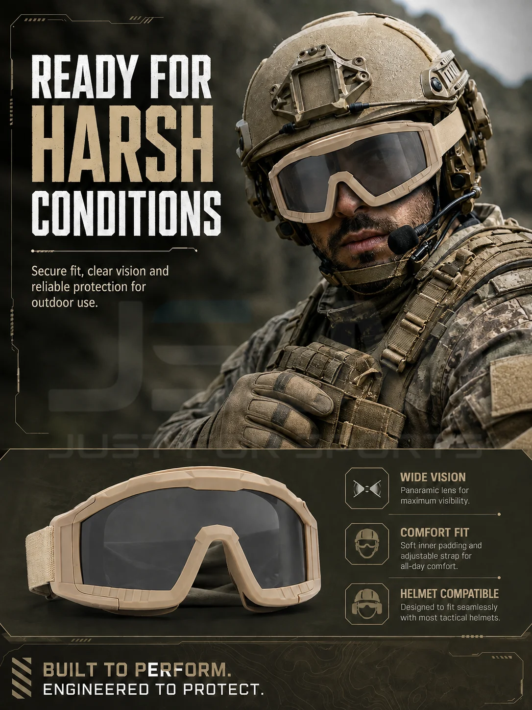 Gafas Tácticas JSJM Antiimpacto UV – Moto Cross Caza Outdoor - imagen 4