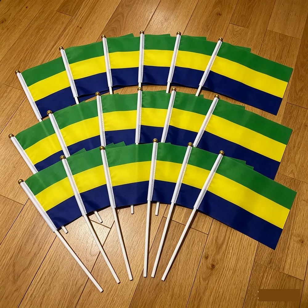 Bandera de mano Gabón de poliéster con asta de plástico - imagen 4