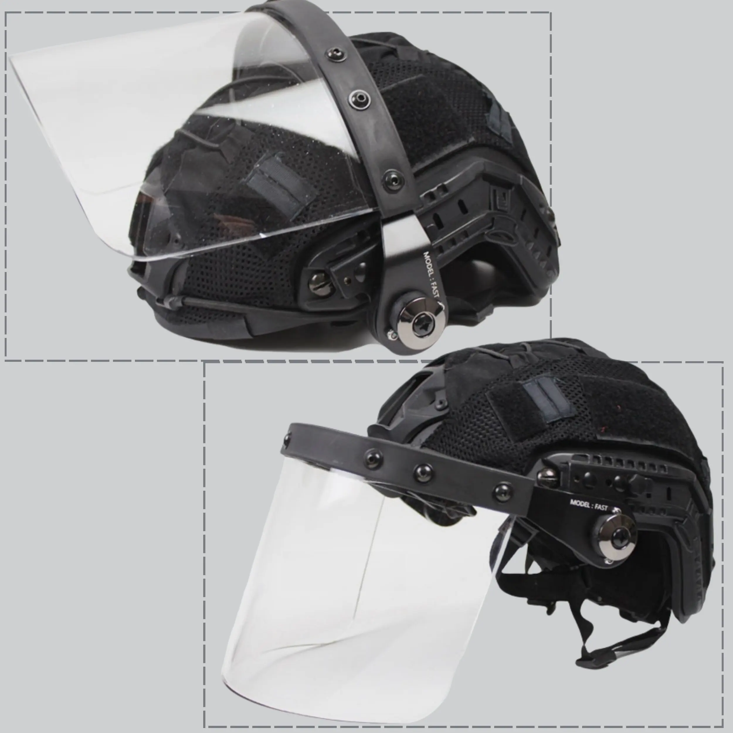 Montaje abatible en carril para casco con visor táctico transparente - imagen 3