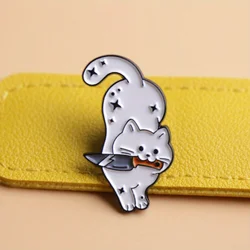 Pin esmaltado gatito blanco dibujo animado – Insignia de solapa