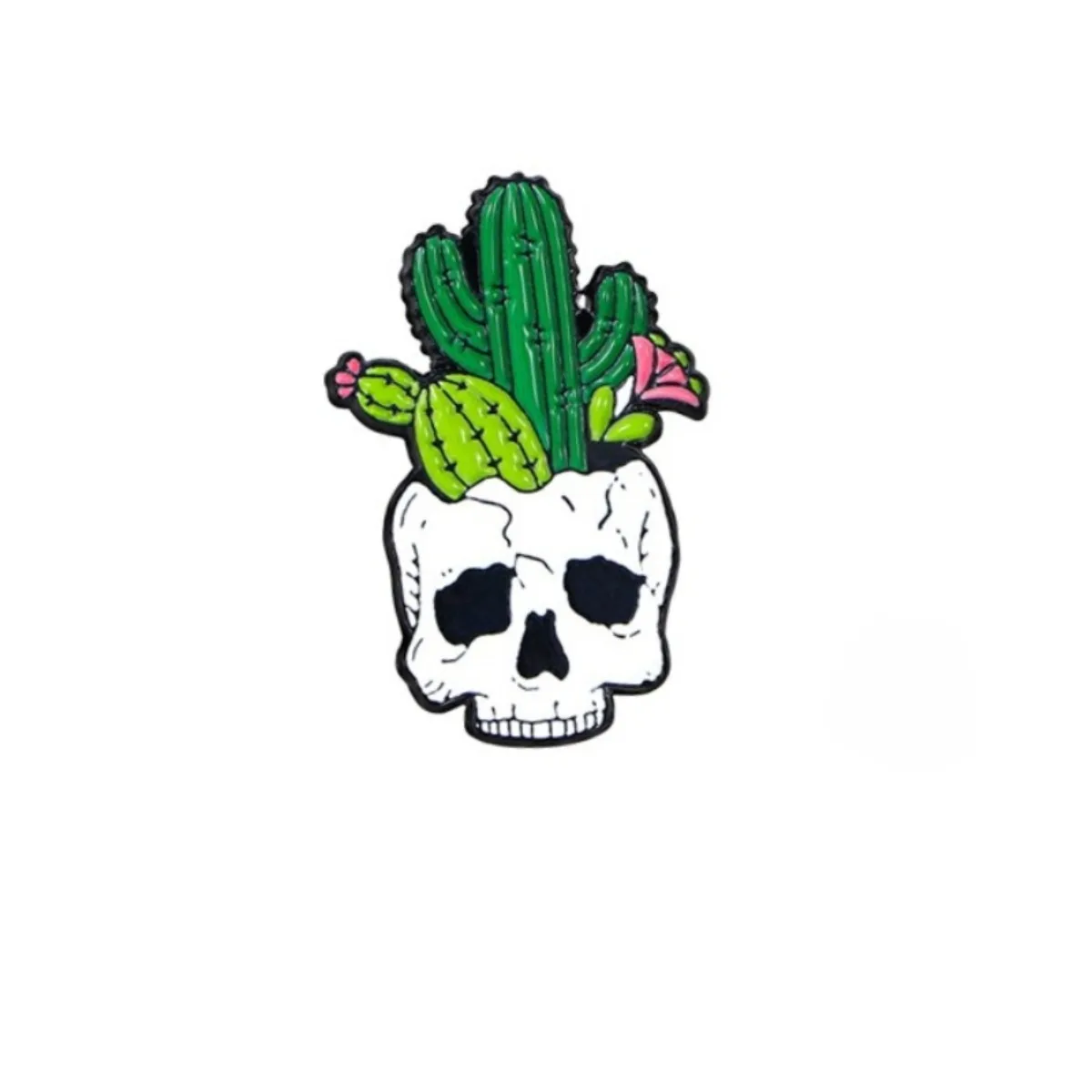 Pin esmaltado cactus y calavera gótica vintage – Broche floral - imagen 3