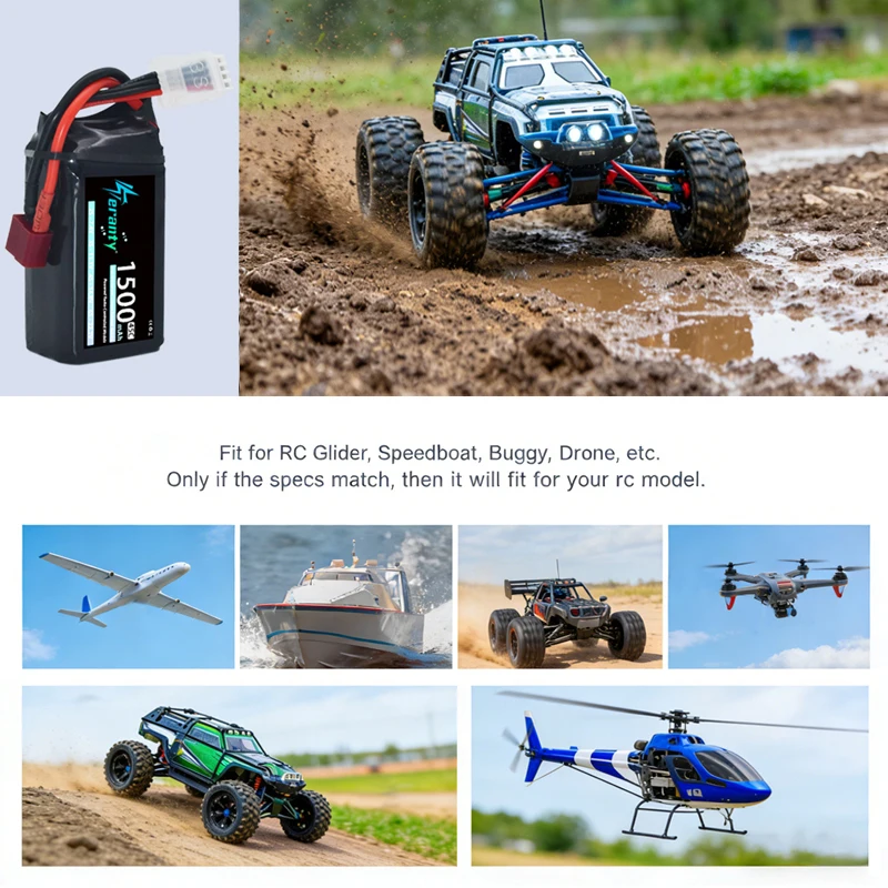 TERANTY Batería Lipo 1500mAh 45C XT30/XT60 T-Deans para Drones RC - imagen 4