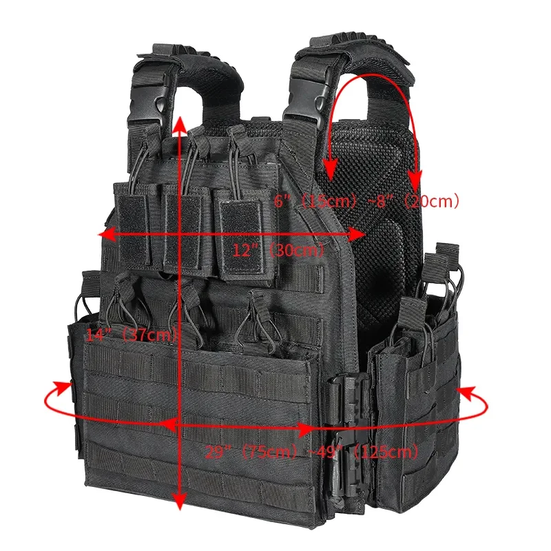 Vista del chaleco con franjas MOLLE para acoplar accesorios