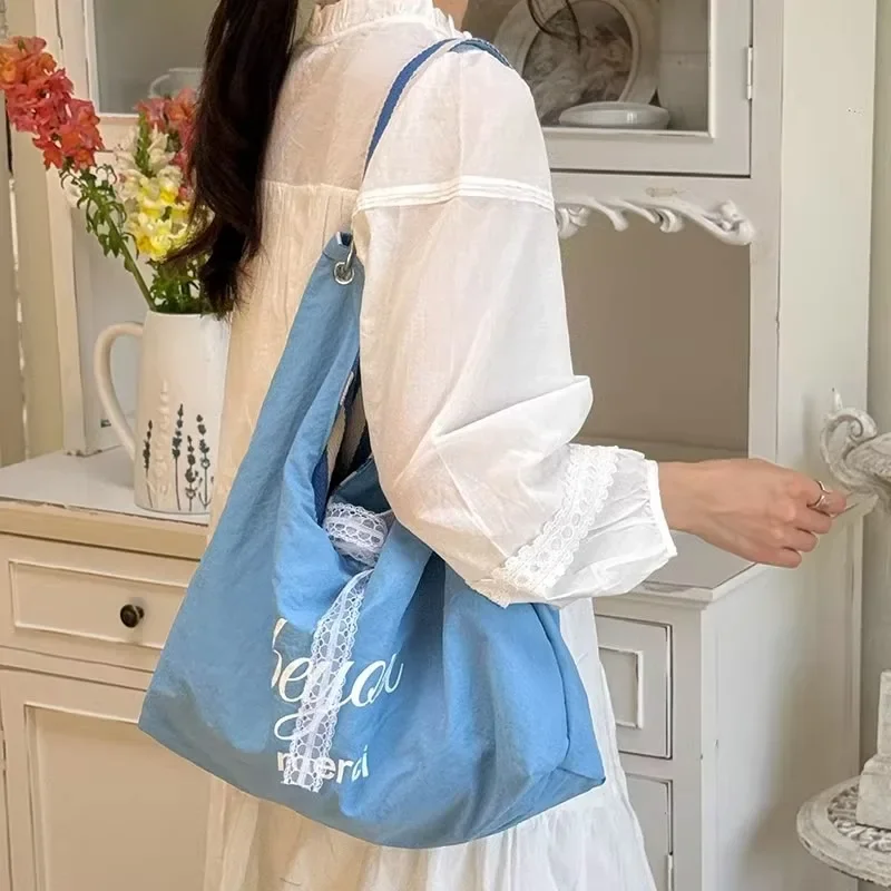 Bolso de hombro lona a rayas doble cara, gran capacidad - imagen 3