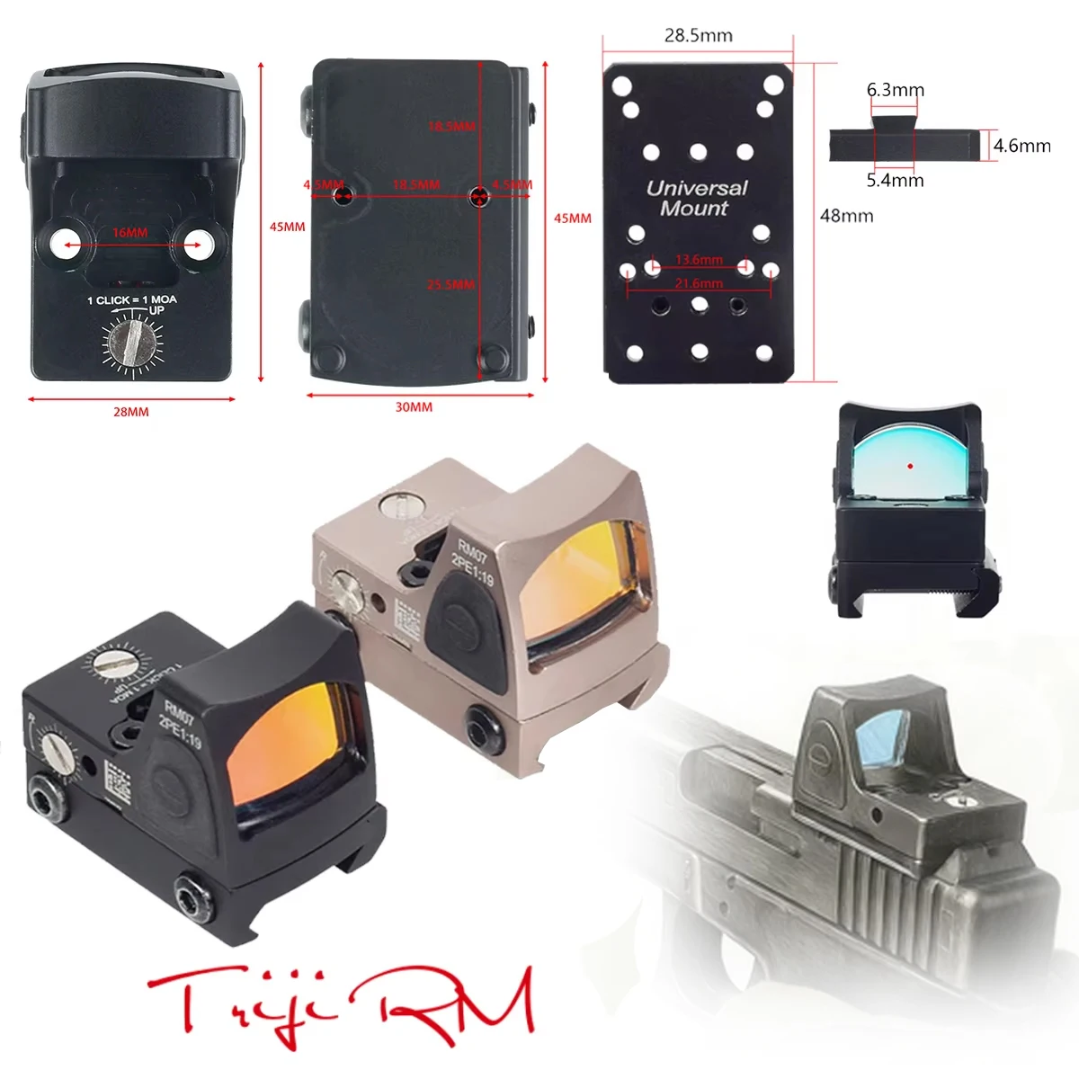 Mira punto rojo Triji RM HD táctica para riel Picatinny - imagen 2