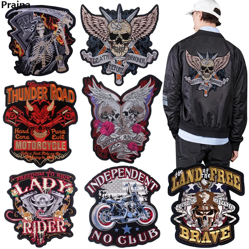 Parche bordado calavera y águila estilo biker para chaqueta