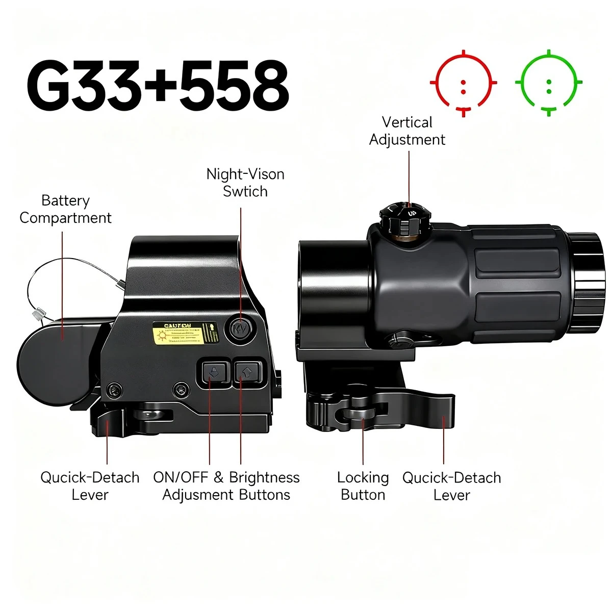Mira holográfica G33 con punto rojo y lupa 3x plegable QD - imagen 2