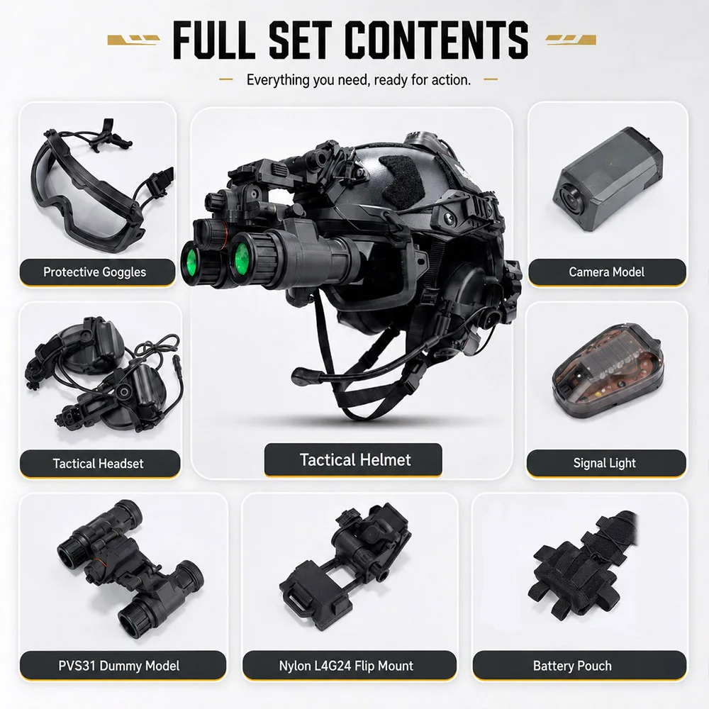 Casco táctico FAST airsoft con réplica NVG, auriculares y gafas - imagen 4