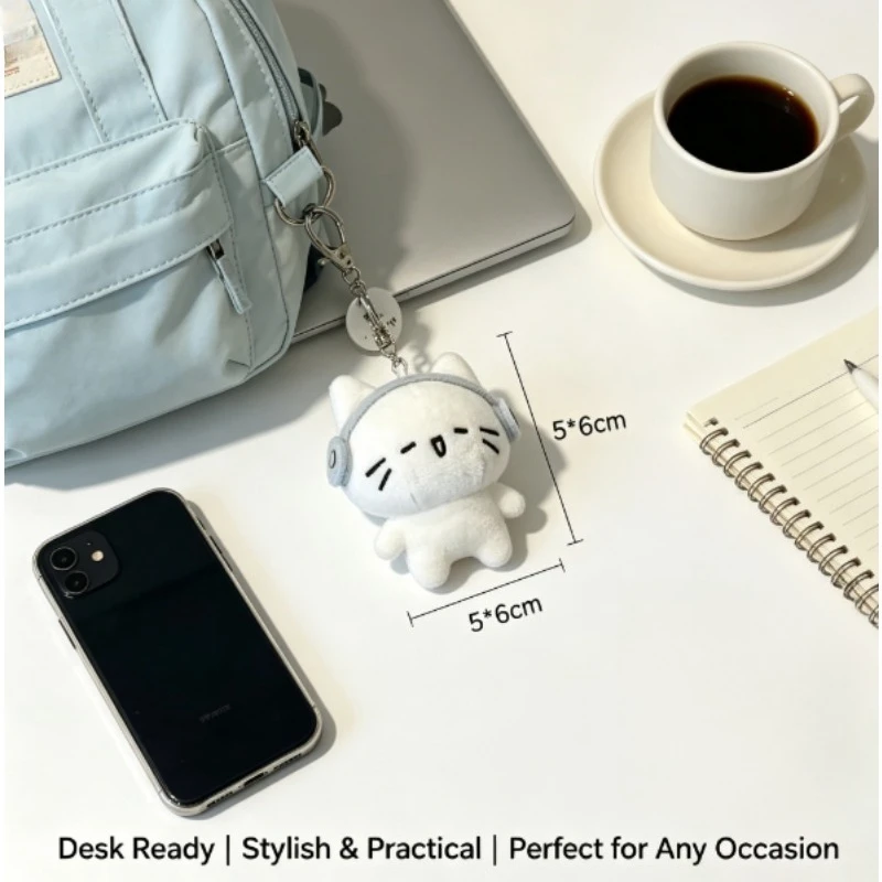 llavero de peluche gato con auriculares para mochila y bolso - imagen 2