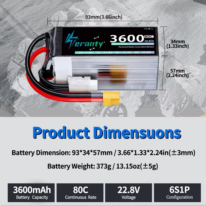 Batería LiPo TERANTY para drones FPV conector XT60 XT90 - imagen 3