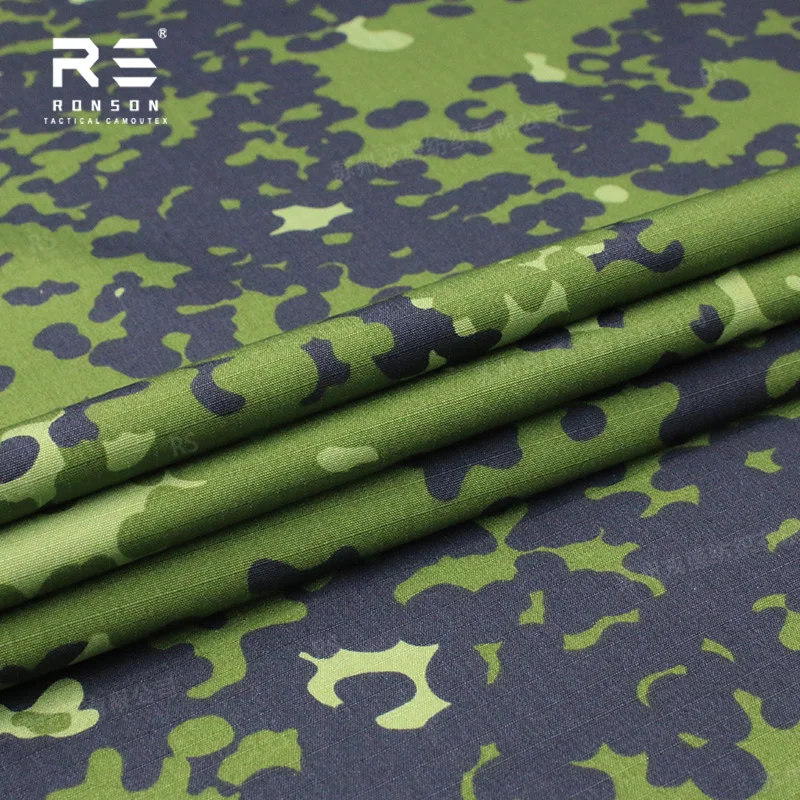 Tela táctica ripstop danés Woodland cuadro camuflaje NYCO