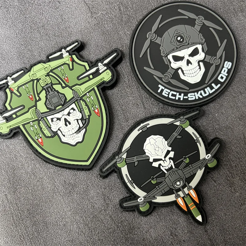 Parche táctico PVC 3D drones y calaveras con Velcro - imagen 3