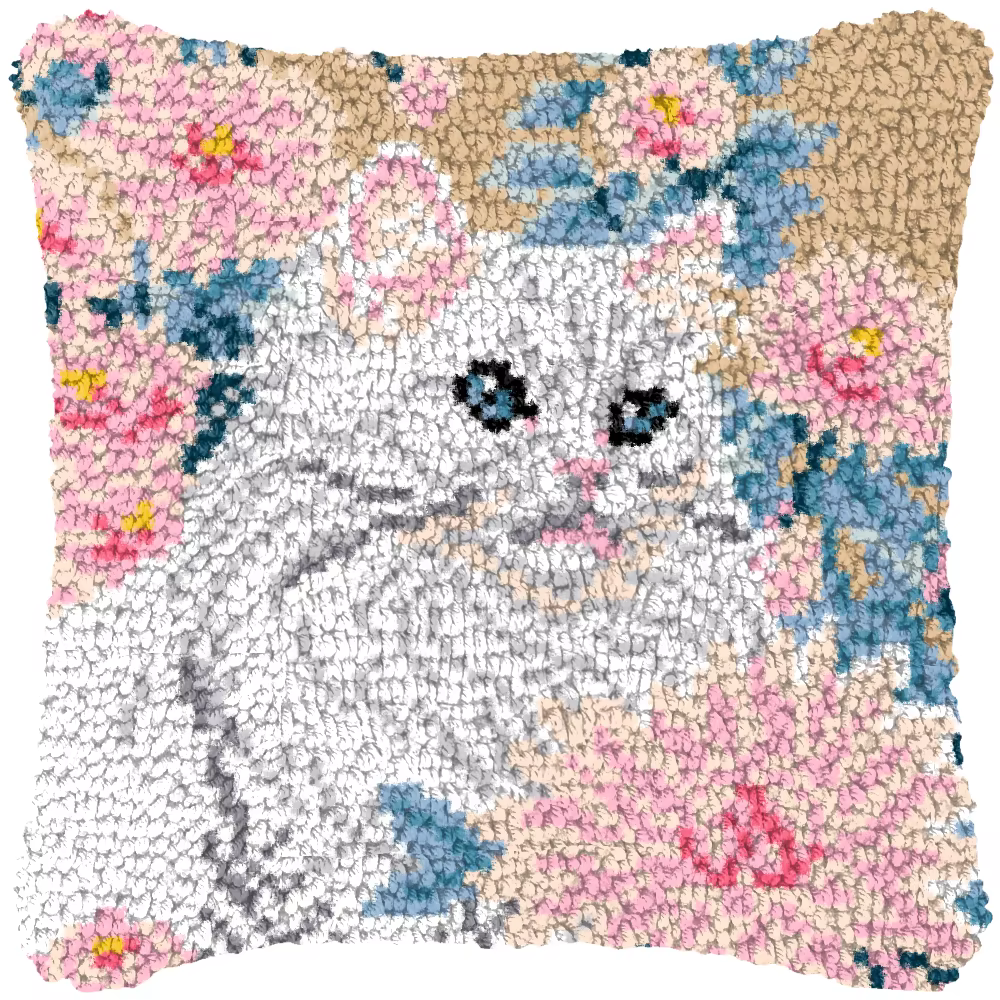 Kit latch hook gato rosa bordado a mano – Cojín decorativo