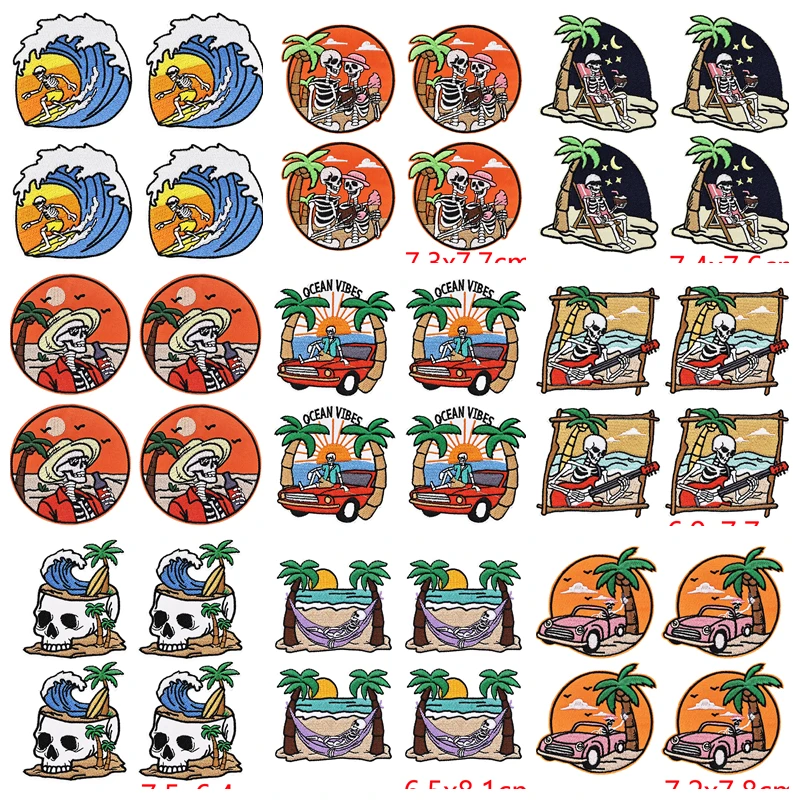 Parches Bordados Calaveras Surferas – Termoadhesivos Retro para Coser - imagen 5