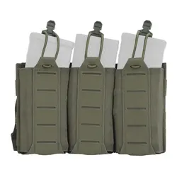 Bolsa táctica MOLLE triple para revistas de rifle con solapa