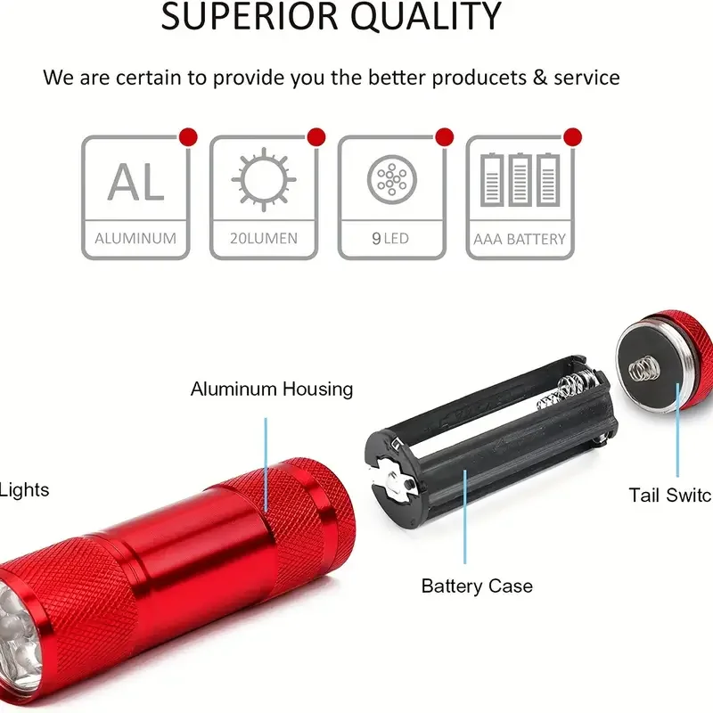 Linterna LED táctica 9 diodos – Portátil EDC aluminio exterior - imagen 2