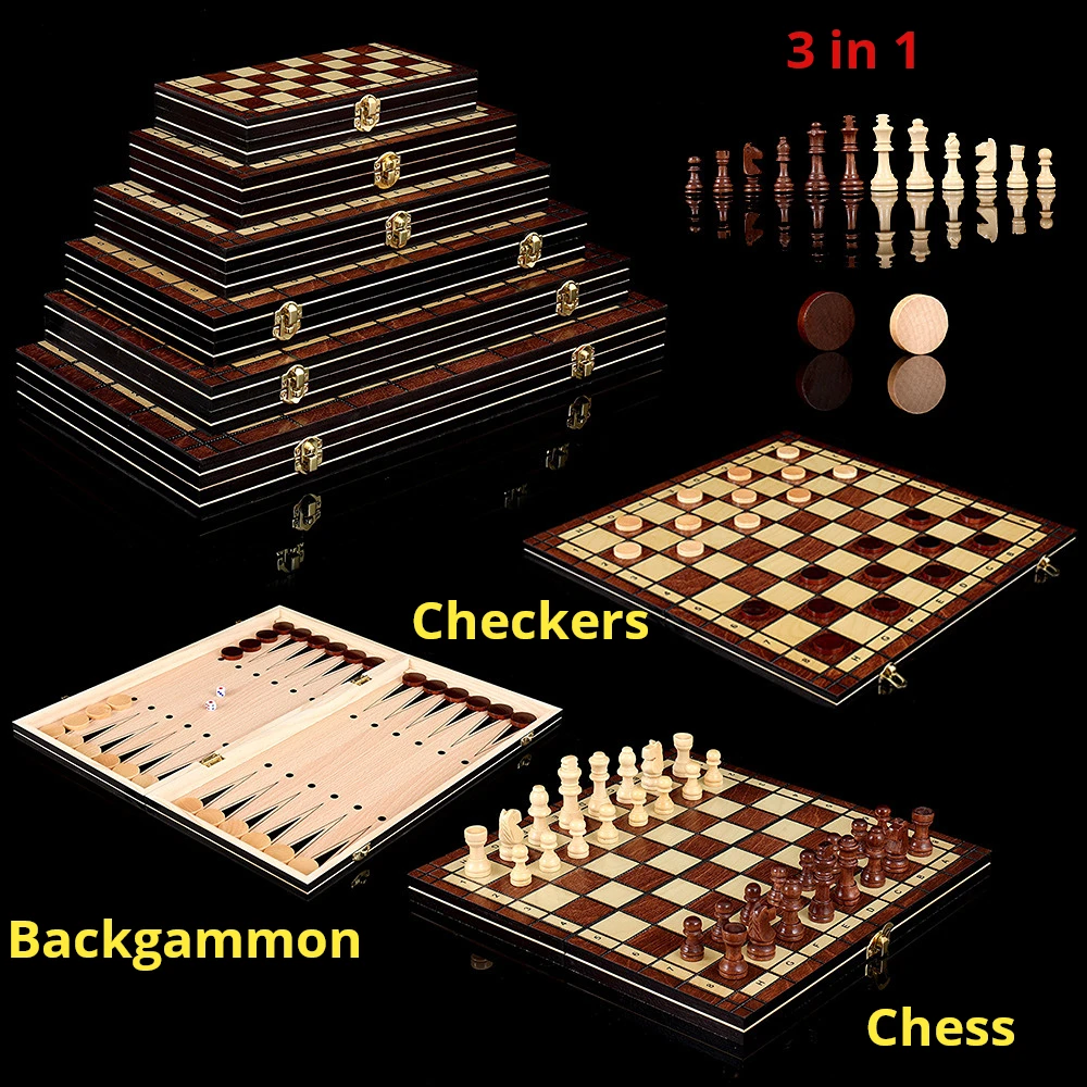 Tablero de ajedrez plegable de madera para backgammon y damas - imagen 2