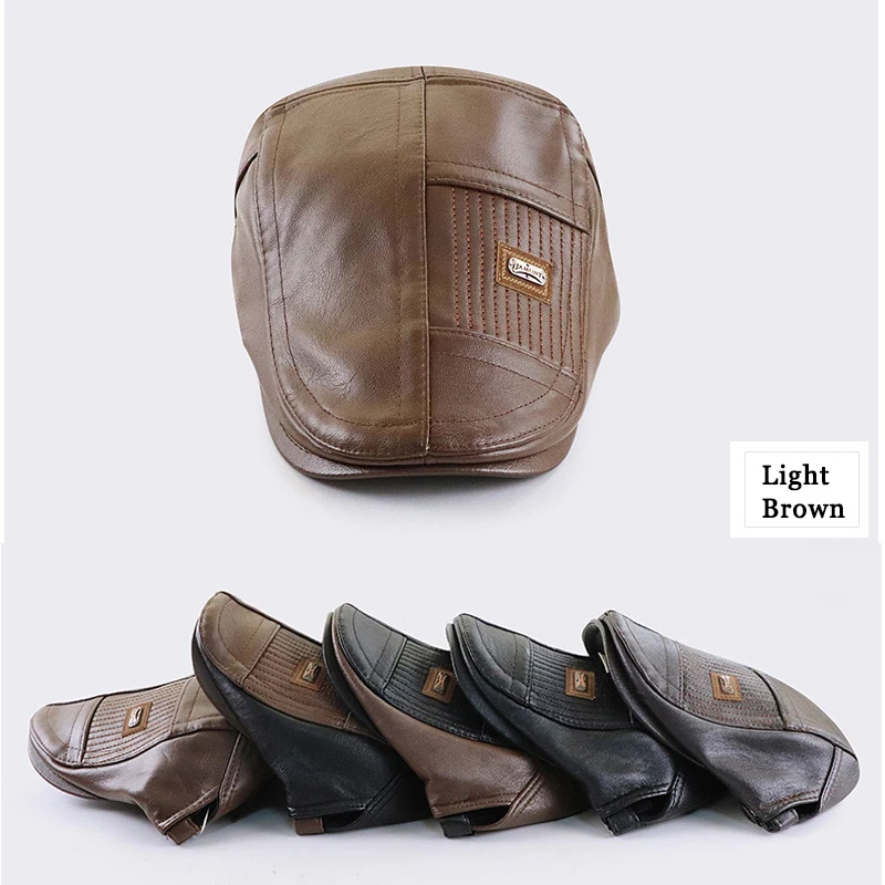 Gorra newsboy de cuero PU con visera plana para hombre - imagen 4