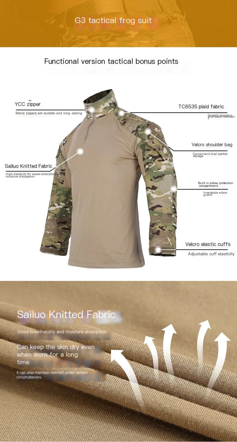 G3 conjunto táctico camuflaje rana entrenamiento manga larga y pantalón - imagen 2