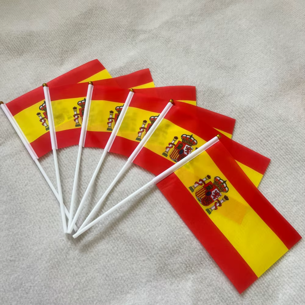 Bandera de mano española de poliéster con diseño de cresta de onda