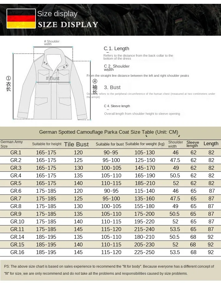 Parka táctica camuflada en “mancha alemana”
