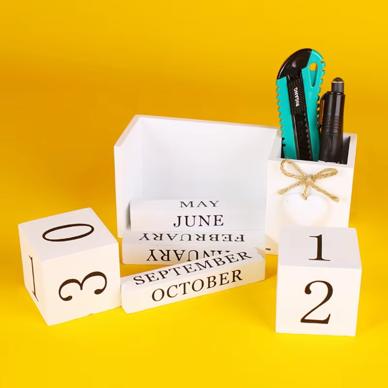 Organizador bolígrafos escritorio de madera con calendario y bloques - imagen 4