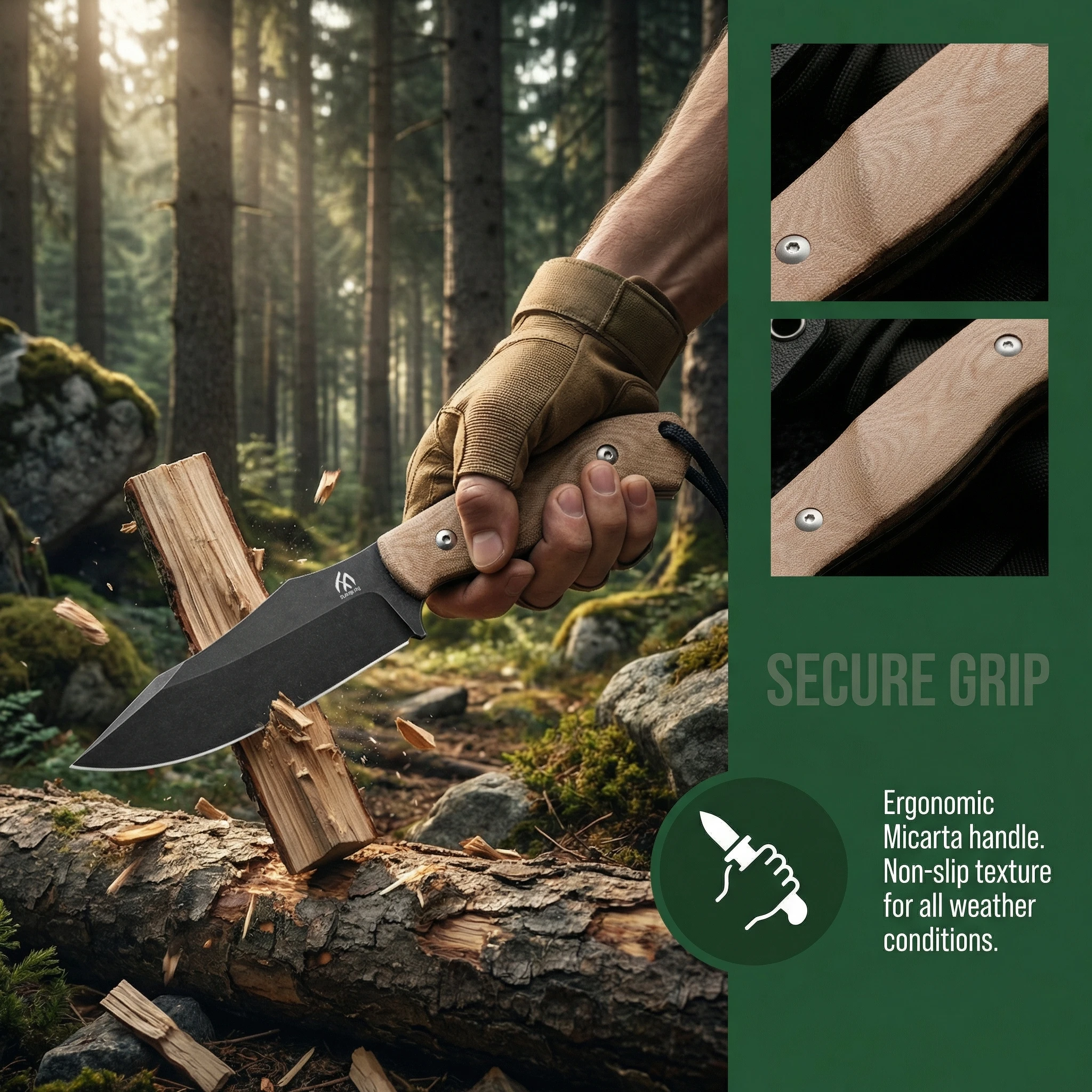 Cuchillo táctico de hoja fija con mango G10 y funda - imagen 3