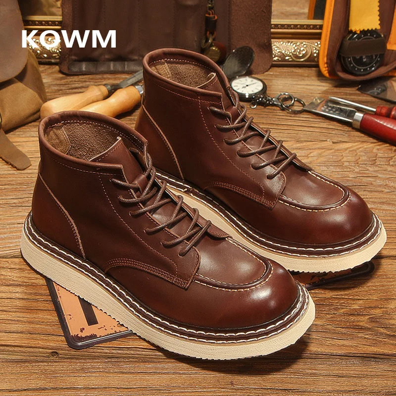 KOWM Botas trekking piel al tobillo, suela gruesa