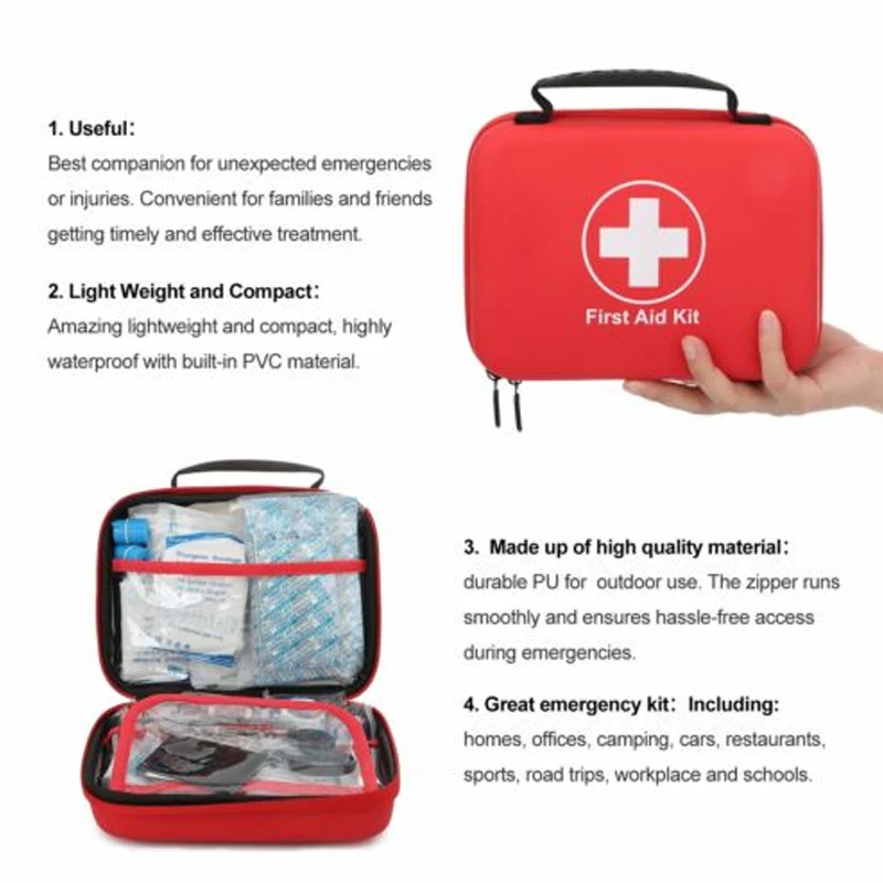Botiquín de primeros auxilios portátil rojo para emergencias - imagen 2