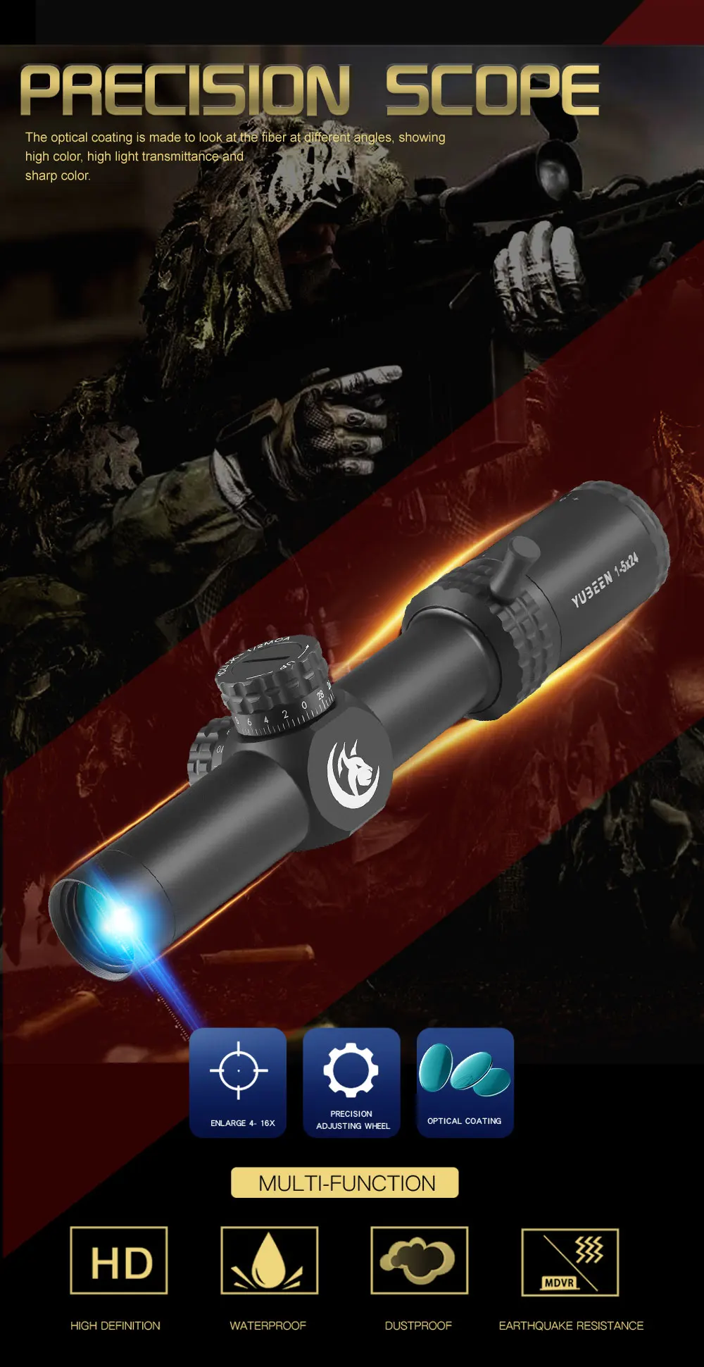 Mira telescópica táctica 1-5x24 para rifle