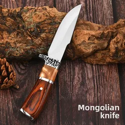 Cuchillo de caza deshuesar, mango madera colores para carne camping