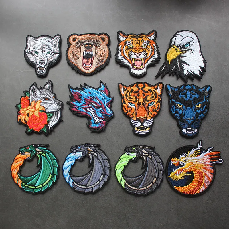 Parche bordado con velcro cabeza lobo y dragón chino - imagen 5