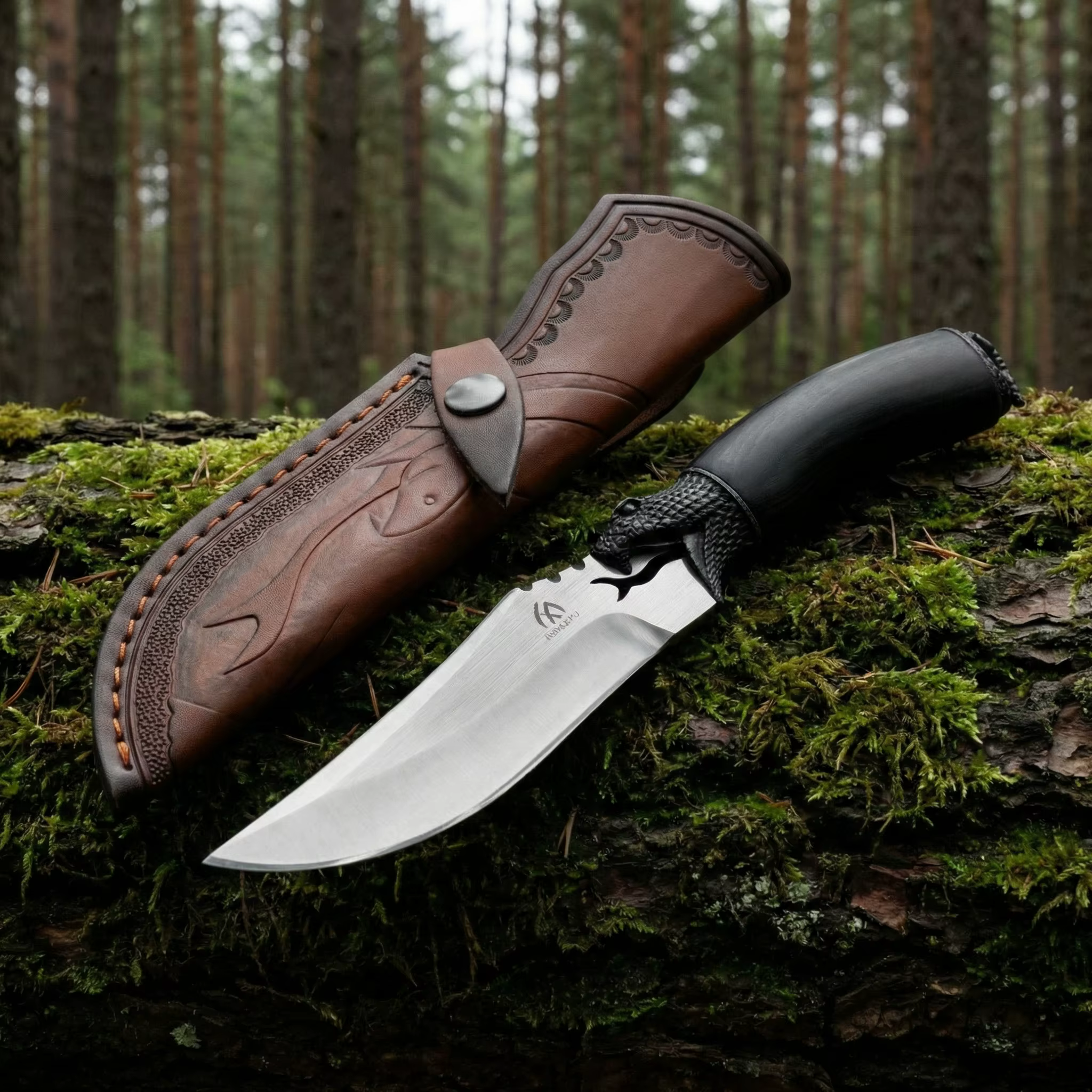 Cuchillo fijo de madera con funda, para al aire libre y regalo