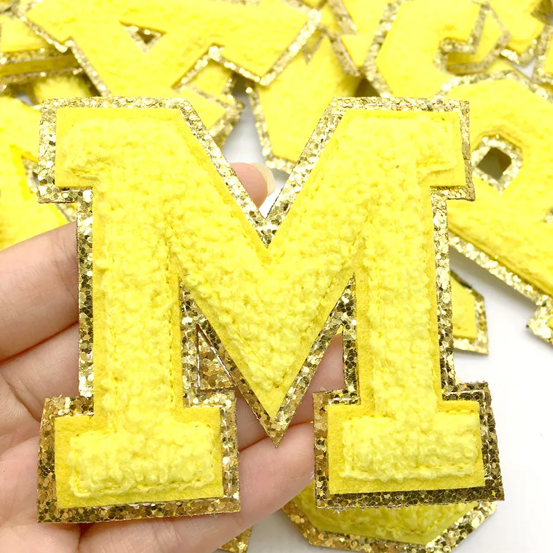 Parche termo adhesivo letras amarillo grande A-Z planchar 8cm - imagen 2