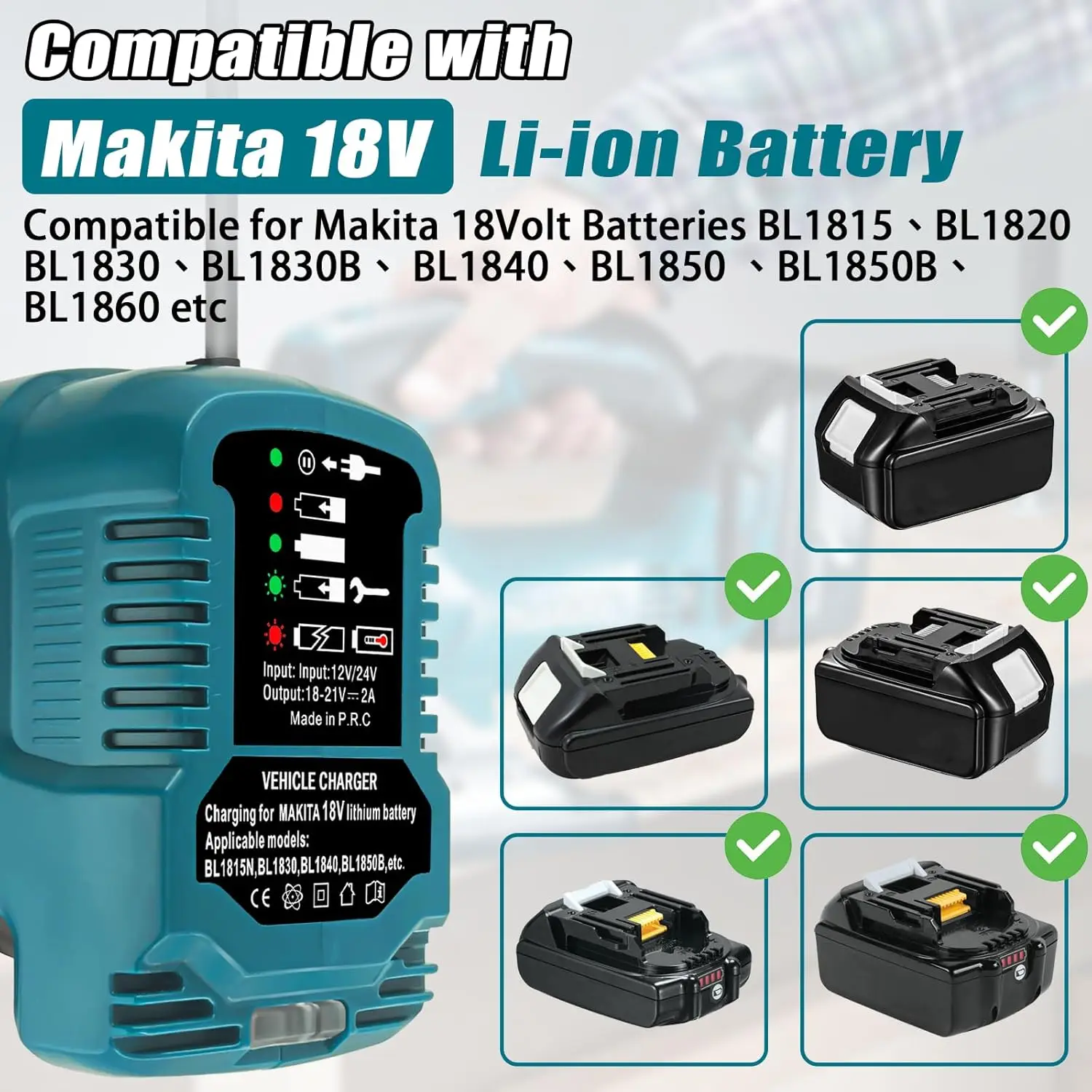 Cargador rápido para coche Milwaukee Makita DeWalt para baterías - imagen 3