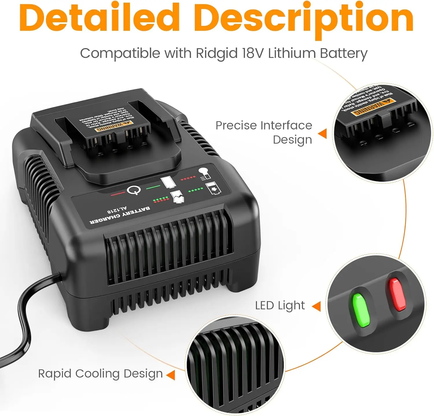 Cargador rápido compatible NiCad/Li-Ion para AEG y RIDGID - imagen 3